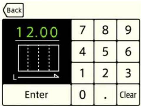 Back 12.00 L Enter 7 8 9 4 5 6 1 2 3 0 . Clear