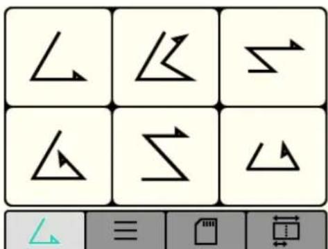 Diagram showing six geometric shapes (arc, triangle, arrow) arranged in a 2x2 grid with a bottom row of icons below.