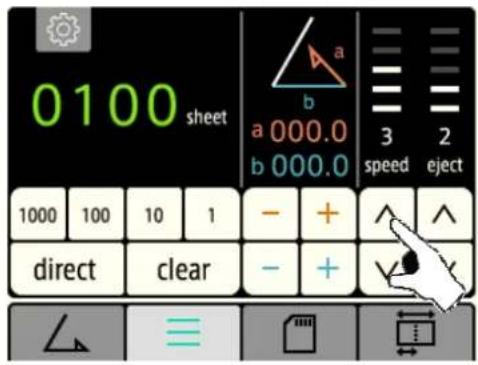 0100 sheet a 000.0 b 000.0 3 speed 2 eject 1000 100 10 1 - + ^ ^ direct clear - + ✓ ≡