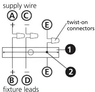 supply wire A C + - E twist-on connectors 1 2 B D fixture leads
