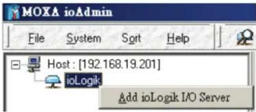 MOXA ioAdmin File System Sort Help Host : [192.168.19.201] ioLogik Add ioLogik I/O Server