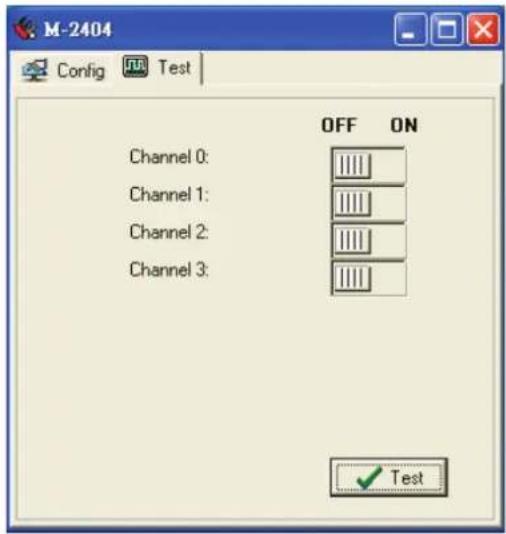 M-2404 Config Test OFF ON Channel 0: Channel 1: Channel 2: Channel 3: Test
