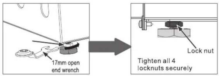 17mm open end wrench Lock nut Tighten all 4 locknuts securely
