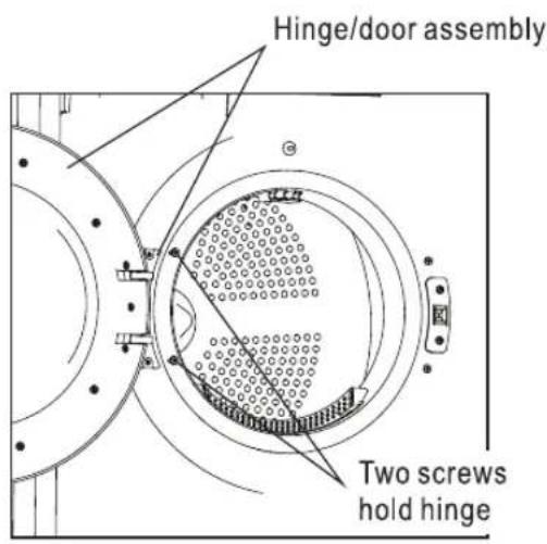 Hinge/door assembly Two screws hold hinge