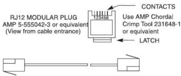 RJ12 MODULAR PLUG AMP 5-555042-3 or equivalent (View from cable entrance) CONTACTS Use AMP Chordal Crimp Tool 231648-1 or equivalent LATCH