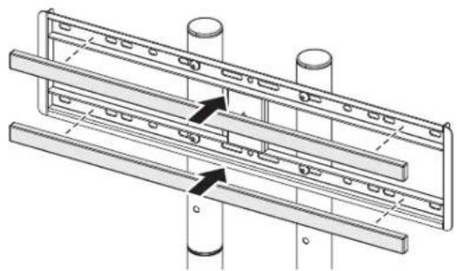 Technical line drawing of a mechanical assembly with two parallel plates and cylindrical components (no text or symbols)