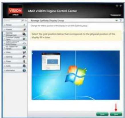 AMD VISION Engine Control Center VISION AML Advance Egyptfinity Display Group Change the internal position of the display in an MRT (Egyptfinity group) Select the grid position (below that corresponds to the physical position of the display 50 in blue)