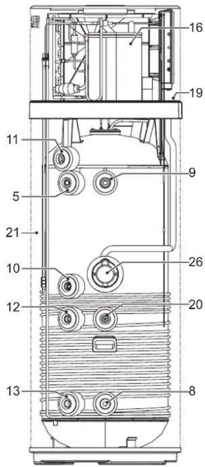 Technical diagram of a vertical device with numbered components for identification