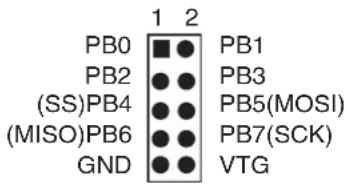 PB0 PB1 PB2 PB3 (SS)PB4 PB5(MOSI) (MISO)PB6 PB7(SCK) GND VTG