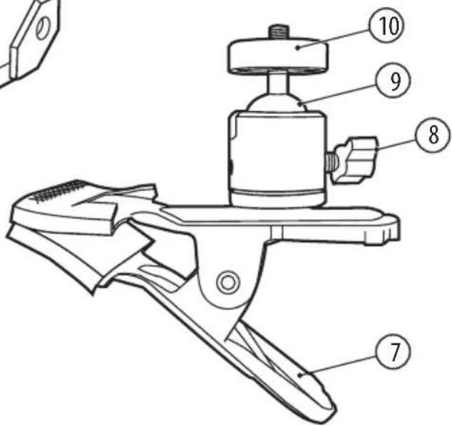 Technical diagram of a mechanical clamp or tool with numbered parts labeled 7, 8, 9, and 10
