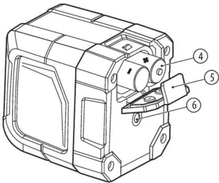 Technical diagram of a mechanical device with numbered components labeled 4, 5, and 6