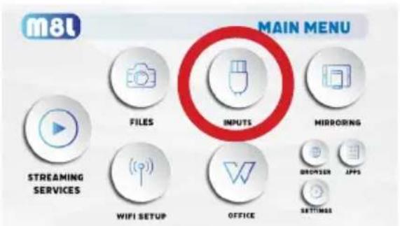 m8t MAIN MENU FILES INPUTS MIRRORING STREAMING SERVICES WIFI SETUP OFFICE BROWDER JPPs SETTINGS