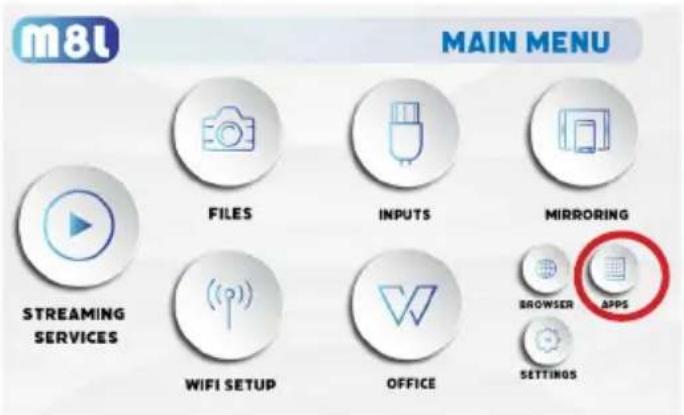 m8L MAIN MENU FILES INPUTS MIRRORING STREAMING SERVICES WIFI SETUP OFFICE BROWSER APPS SETTINGS