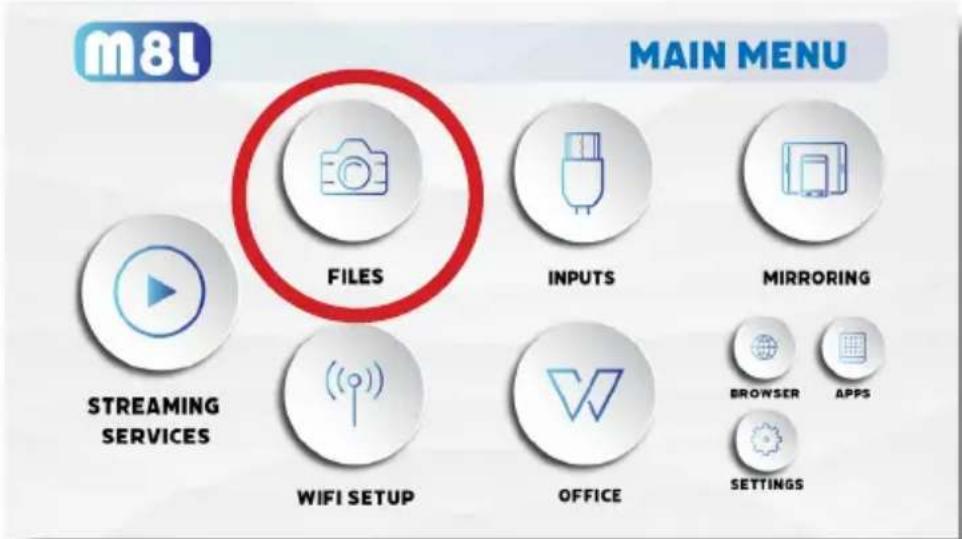 m8L MAIN MENU FILES INPUTS MIRRORING STREAMING SERVICES WIFI SETUP OFFICE BROWSER APPs SETTINGS