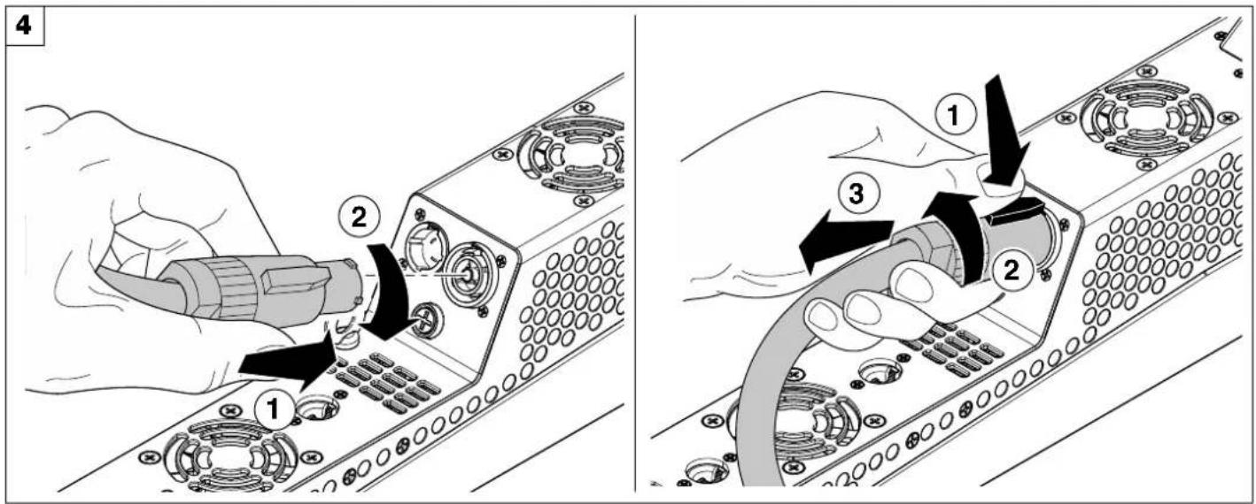 Diagram illustrating a device's internal components and cable installation steps, labeled with numbered instructions.