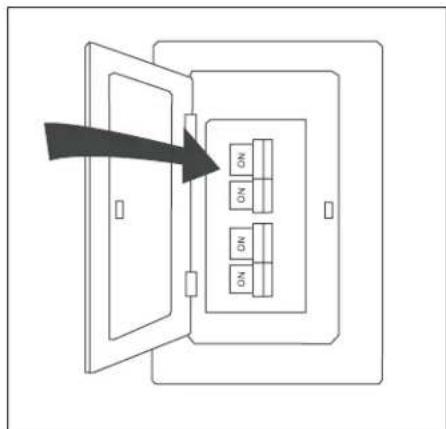Diagram showing a door opening with multiple ON indicators and an arrow indicating direction, likely illustrating a system or control mechanism.