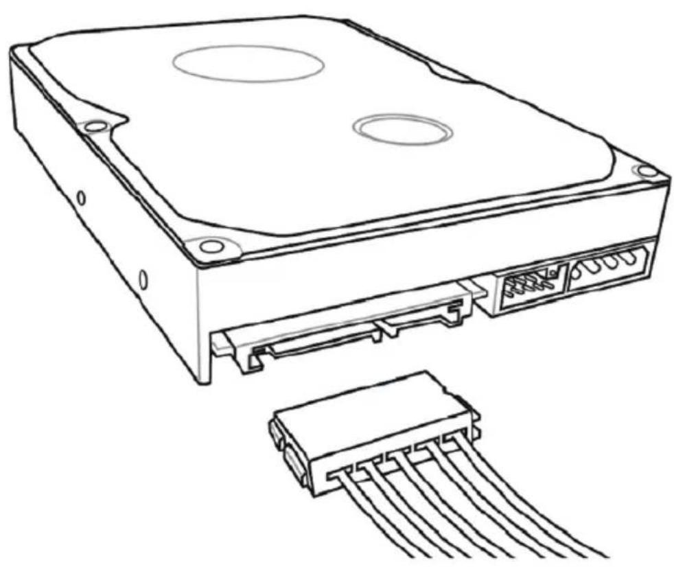 Line drawing of a hard disk drive with an attached 5-pin connector (no text or symbols)