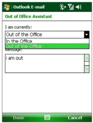 Outlook E-mail Out of Office Assistant I am currently: Out of the Office In the Office Out of the Office message: I am out Done OK Cancel
