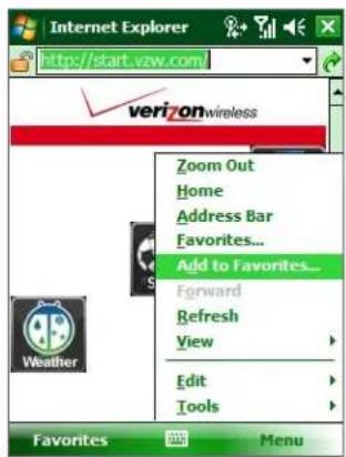 Internet Explorer http://start.vzw.com/ verizon wireless Zoom Out Home Address Bar Favorites... Add to Favorites... Forward Refresh View Edit Tools Weather Favorites Menu