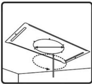 Simple line drawing of a tilted rectangular object with a circular arrow indicating rotation or motion, no text or symbols present.