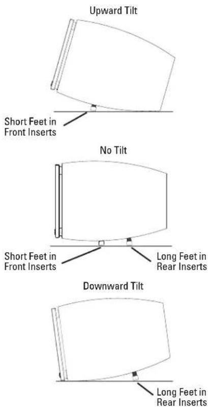 Upward Tilt Short Feet in Front Inserts No Tilt Short Feet in Front Inserts Long Feet in Rear Inserts Downward Tilt Long Feet in Rear Inserts
