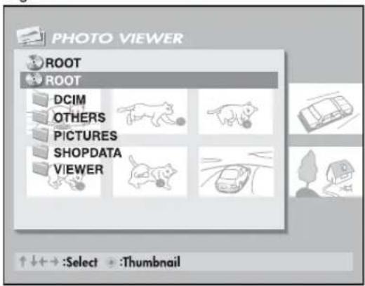 PHOTO VIEWER ROOT ROOT DCIM OTHERS PICTURES SHOPDATA VIEWER ↑↓←→:Select :Thumbnail