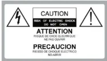 CAUTION RISK OF ELECTRIC SHOCK DO NOT OPEN ATTENTION RISQUE DE CHOC ELECTRIQUE NE PAS OUvrir PRECAUCION RIESOD DE CHOQUE ELECTRICO NO ABRIR