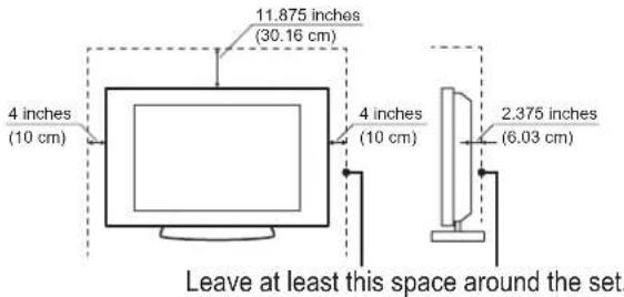 11.875 inches (30.16 cm) 4 inches (10 cm) 4 inches (10 cm) 2.375 inches (6.03 cm) Leave at least this space around the set.