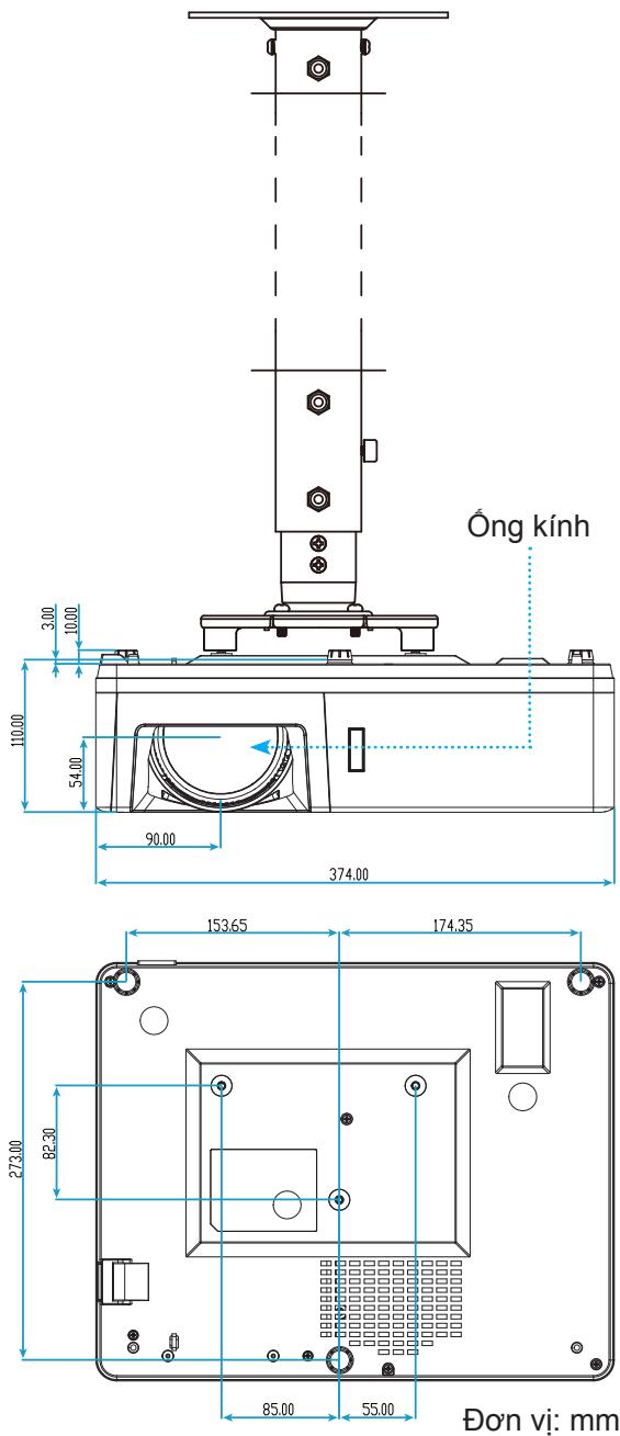 OPTOMA ZU507TST - Kích thước máy chiếu và lắp đặt giá treo trần - 1