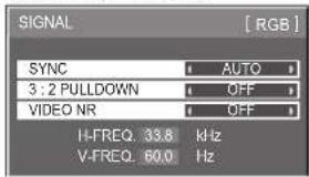 SIGNAL SYNC AUTO 3:2 PULLDOWN OFF VIDEO NR OFF H-FREQ. 33.8 kHz V-FREQ. 60.0 Hz