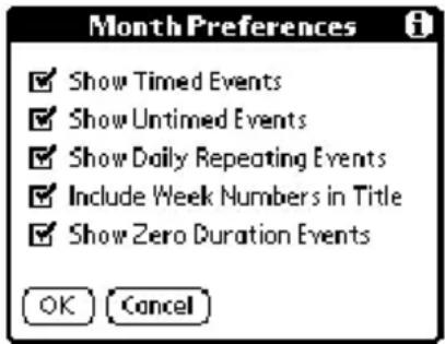 Month Preferences ✓ Show Timed Events ✓ Show Untimed Events ✓ Show Daily Repeating Events ✓ Include Week Numbers in Title ✓ Show Zero Duration Events OK Cancel