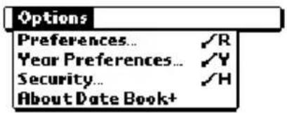Options Preferences... ✓R Year Preferences... ✓Y Security... ✓H About Date Book+