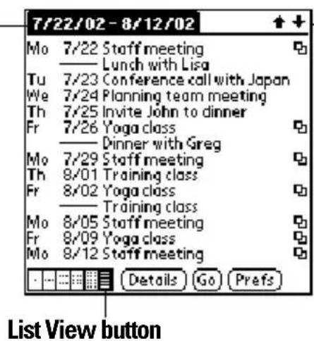 7/22/02 - 8/12/02 Mo 7/22 Staff meeting —— Lunch with Lisa Tu 7/23 Conference call with Japan We 7/24 Planning team meeting Th 7/25 Invite John to dinner Fr 7/26 Yoga class —— Dinner with Greg Mo 7/29 Staff meeting Th 8/01 Training class Fr 8/02 Yoga class —— Training class Mo 8/05 Staff meeting Fr 8/09 Yoga class Mo 8/12 Staff meeting Details Go Prefs List View button