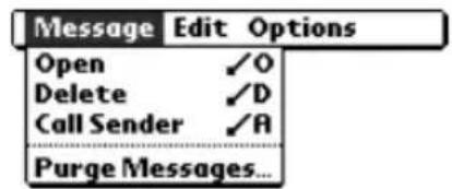 Message Edit Options Open ✓O Delete ✓D Call Sender ✓A Purge Messages...