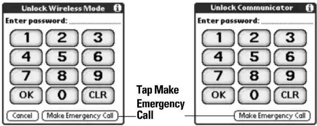 Unlock Wireless Mode Enter password: ...... 1 2 3 4 5 6 7 8 9 OK 0 CLR Cancel Make Emergency Call Tap Make Emergency Call Unlock Communicator Enter password: ...... 1 2 3 4 5 6 7 8 9 OK 0 CLR Make Emergency Call