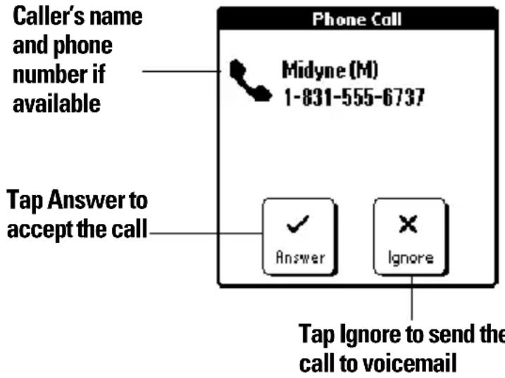 Phone Call Midyne (M) 1-831-555-6737 Caller's name and phone number if available Tap Answer to accept the call Answer Ignore Tap Ignore to send the call to voicemail