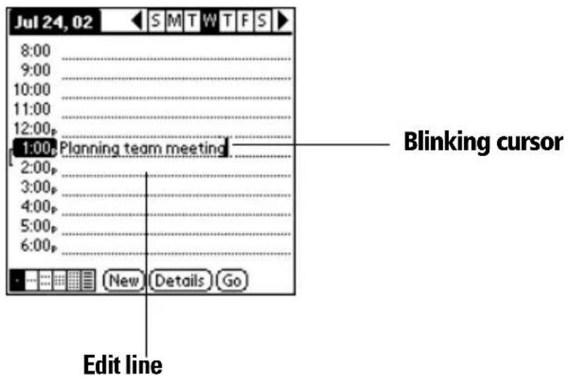 Jul 24, 02 8:00 9:00 10:00 11:00 12:00p 1:00 Planning team meeting 2:00p 3:00p 4:00p 5:00p 6:00p Edit line New Details Go Blinking cursor