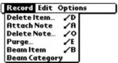 Record Edit Options Delete Item... ✓D Attach Note ✓A Delete Note... ✓O Purge... ✓E Beam Item ✓B Beam Category