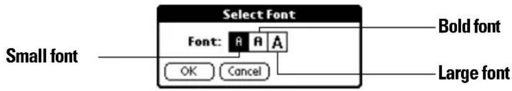 Select Font Font: A R A OK Cancel Small font Bold font Large font