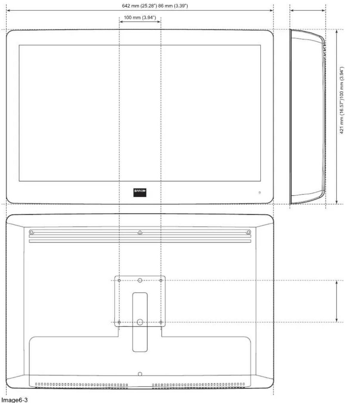 642 mm (25.28") 86 mm (3.39") 100 mm (3.94") 421 mm (16.57") 100 mm (3.94") Image6-3