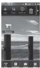 Screenshot of a mobile phone interface showing two vertical bars with camera icons and status bar buttons below