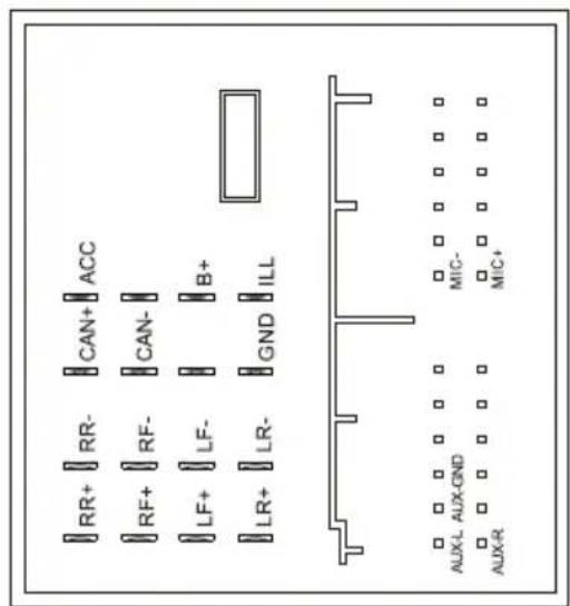 RR+ RR- CAN+ ACC RF+ RF- CAN- LF+ LF- B+ LR+ LR- GND ILL AUX-L AUX-GND MIC- AUX-R MIC+