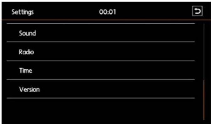 Settings 00:01 Sound Radio Time Version