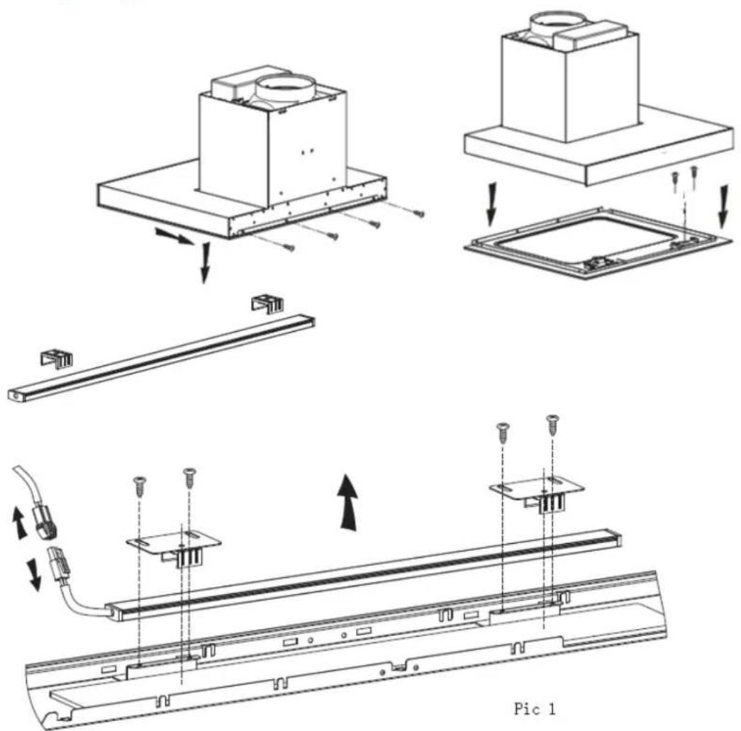 Technical diagram showing exploded and assembled views of a device with labeled components and directional arrows