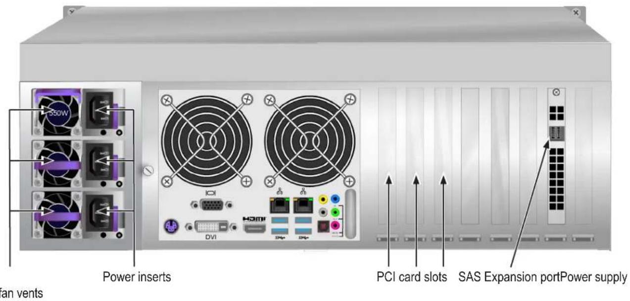 550W ICl DVI HDMI SP# SP# Power inserts PCI card slots SAS Expansion port Power supply Fan vents