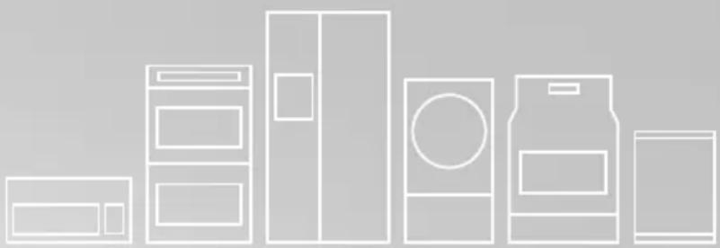 Line drawing of various household appliances including washing machines, refrigerators, and a refrigerator (no text or symbols)