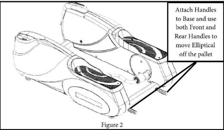 Attach Handles to Base and use both Front and Rear Handles to move Elliptical off the pallet Figure 2