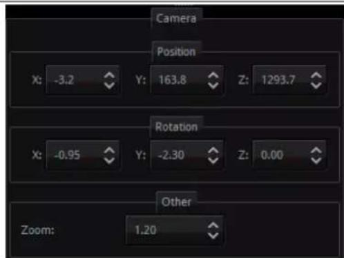 Camera Position X: -3.2 Y: 163.8 Z: 1293.7 Rotation X: -0.95 Y: -2.30 Z: 0.00 Other Zoom: 1.20