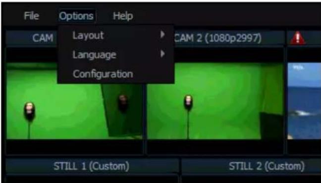 File Options Help CAM Layout Language Configuration STILL 1 (Custom) STILL 2 (Custom)