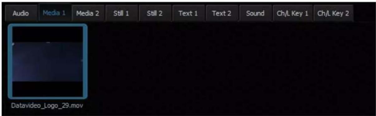 Audio Media 1 Media 2 Still 1 Still 2 Text 1 Text 2 Sound Ch/L Key 1 Ch/L Key 2 Datavideo_Logo_29.mov
